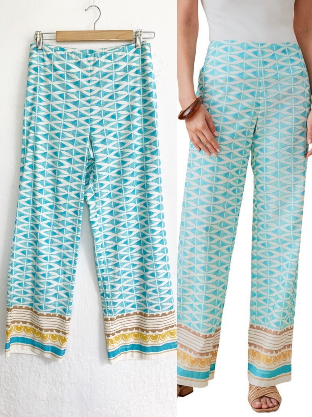 J. McLaughlin Carter Wide Leg Pants Aqua Multi Sz 4